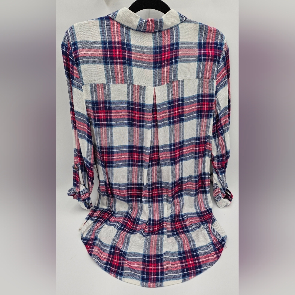 Tinsel Women’s Large Pink Blue Plaid Long Sleeve Button Down Shirt 100% Rayon - Picture 4 of 16